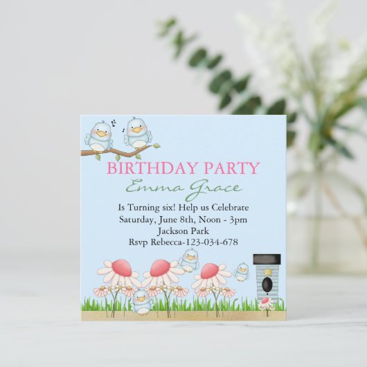 Blue Bird verjaardagsuitnodiging Kaart (Staand voorkant)