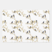 Blue Bird Winter Gold Pattern Inpakpapier Vel (Voorkant)