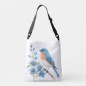 Blue bird with blue flowers crossbody tas (Achterkant)