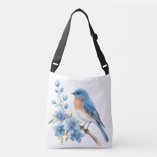 Blue bird with blue flowers crossbody tas (Voorkant)