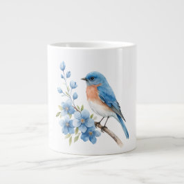 Blue bird with blue flowers extra grote beker