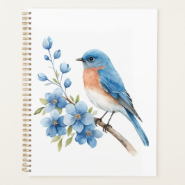 Blue bird with blue flowers planner