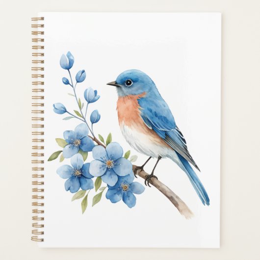 Blue bird with blue flowers planner (Voorkant)