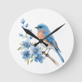 Blue bird with blue flowers ronde klok