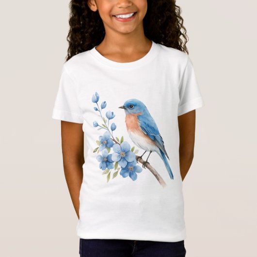 Blue bird with blue flowers t-shirt (Voorkant)