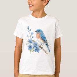 Blue bird with blue flowers t-shirt