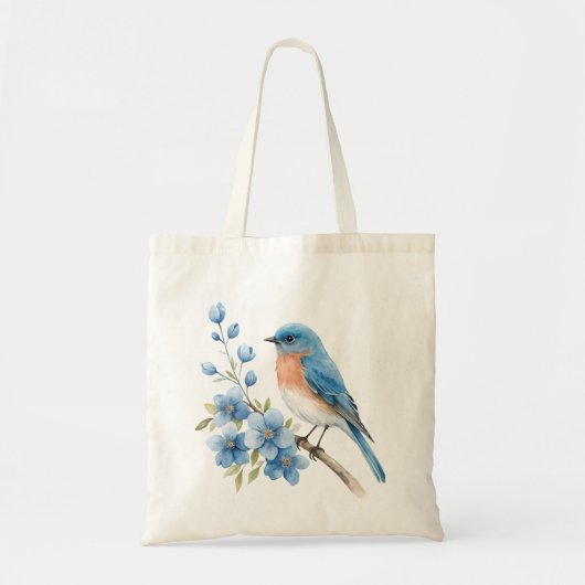 Blue bird with blue flowers tote bag (Voorkant)