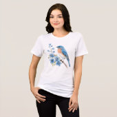 Blue bird with blue flowers Tri-Blend shirt (Voorkant volledig)