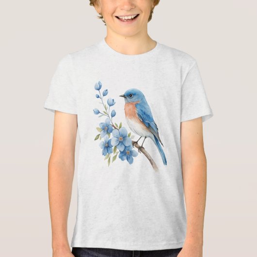 Blue bird with blue flowers Tri-Blend shirt (Voorkant)