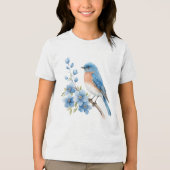 Blue bird with blue flowers Tri-Blend shirt (Voorkant)