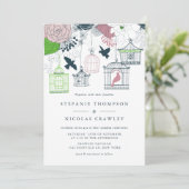 Blue Birdcages Floral Wedding Invitation Kaart (Staand voorkant)