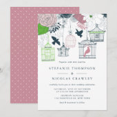 Blue Birdcages Floral Wedding Invitation Kaart (Voorkant / Achterkant)