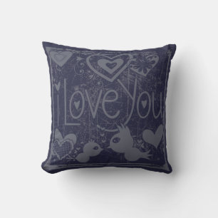 Blue Birds and Hearts I Love You Coussin