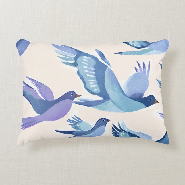 Blue Birds Flying | Modern Watercolor Accent Kussen (Voorkant)