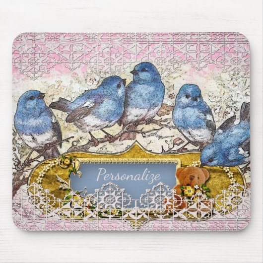 Blue Birds Happiness Home Kantoor Computer Muismat (Voorkant)