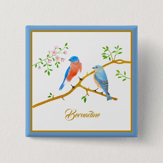 Blue Birds Square Name Button (Voorkant)