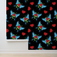 Blue Birds Tattoo Design Rood en Blauw op Zwart