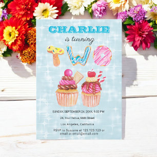 Blue Birthday 2e Schattigee Cup Cake Invitation Kaart