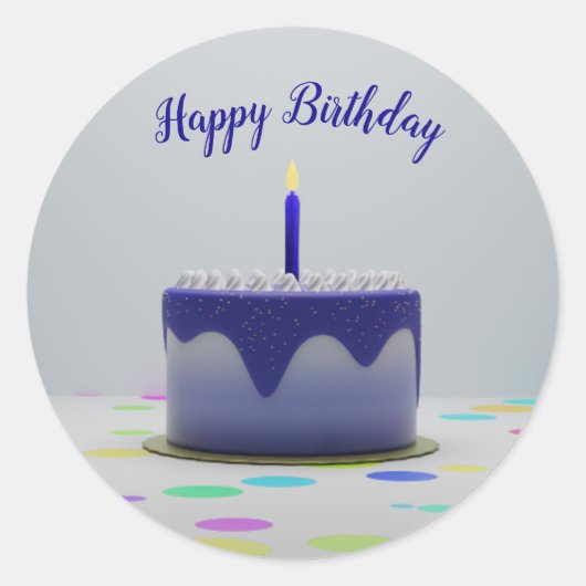 Blue Birthday Cake Ronde Sticker (Voorkant)