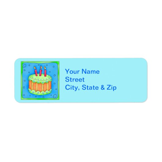 Blue Birthday Cake Turquoise Return Address Label (Voorkant)
