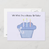 Blue Birthday Cupcake Briefkaart (Voorkant / Achterkant)