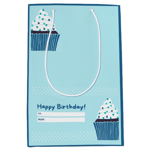 Blue Birthday Cupcake Medium Cadeauzakje (Voorkant)