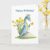Blue Birthday Dragon kaart (Gele Bloem)