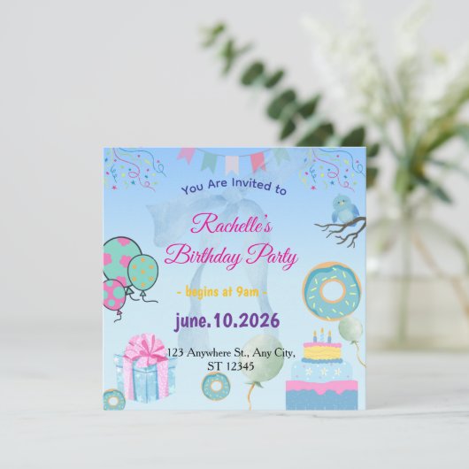 Blue  Birthday Invitation (Debout devant)