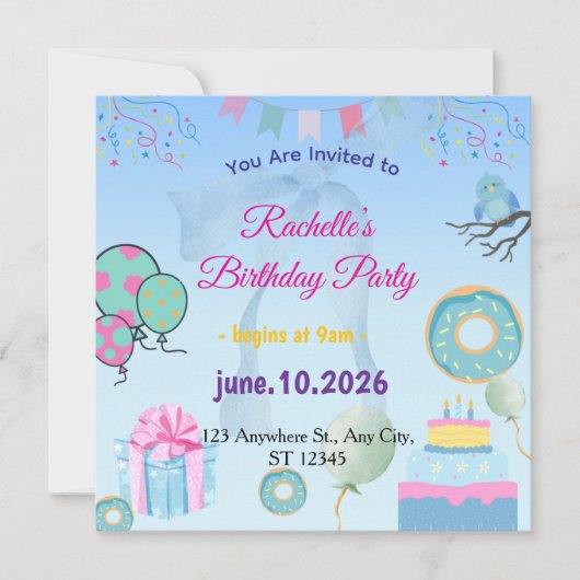 Blue  Birthday Invitation (Devant)