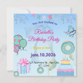 Blue  Birthday Invitation Kaart (Voorkant)