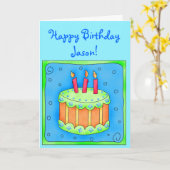 Blue Birthday Kaart met Cake (Gele Bloem)