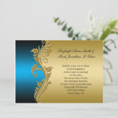  Blue Black and Gold Wedding Invitation Kaart (Staand voorkant)