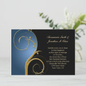  Blue Black and Gold Wedding Invitation Kaart (Staand voorkant)
