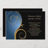  Blue Black and Gold Wedding Invitation Kaart (Voorkant / Achterkant)