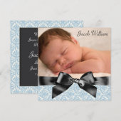 Blue Black Baby Boy Photo Faire-part de naissance (Devant / Derrière)