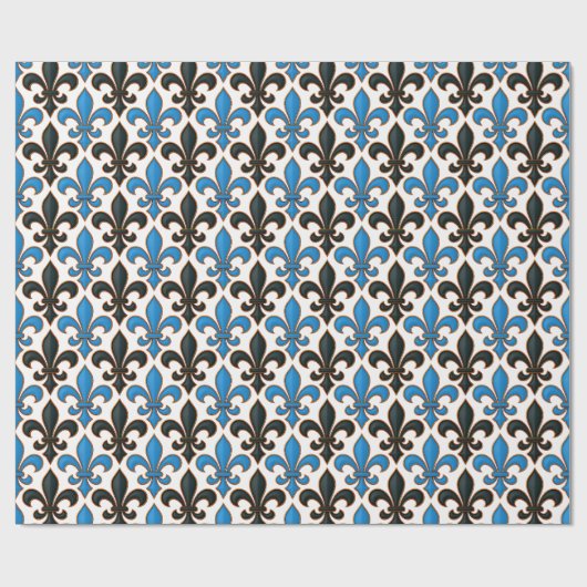 Blue Black Baroque Fleur-de-lis Pattern Design  Cadeaupapier (Vlak)