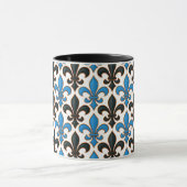 Blue Black Baroque Fleur-de-lis Pattern Design Mok (Midden)