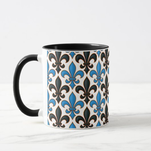 Blue Black Baroque Fleur-de-lis Pattern Design  Mok (Links)