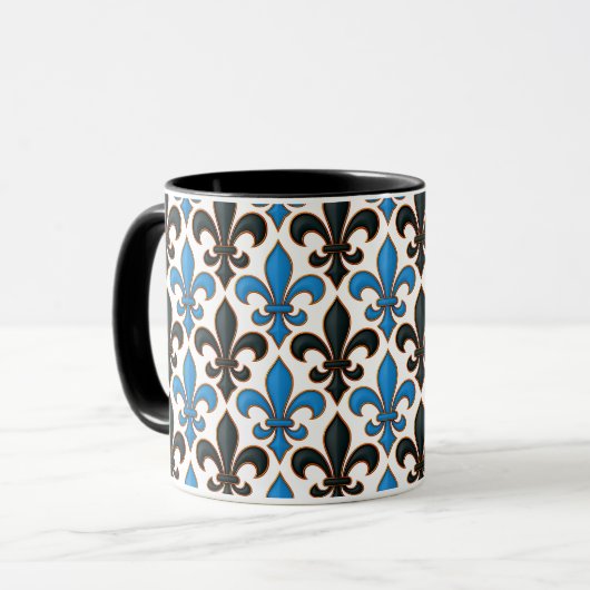 Blue Black Baroque Fleur-de-lis Pattern Design  Mok (Voorkant links)