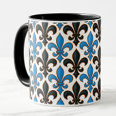 Blue Black Baroque Fleur-de-lis Pattern Design  Mok