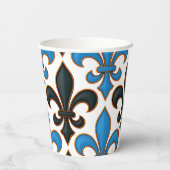 Blue Black Baroque Fleur-de-lis Pattern Design Papieren Bekers (Achterkant)