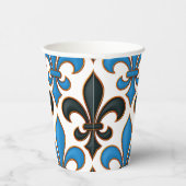 Blue Black Baroque Fleur-de-lis Pattern Design Papieren Bekers (Rechts)