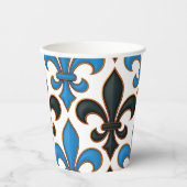 Blue Black Baroque Fleur-de-lis Pattern Design Papieren Bekers (Voorkant)
