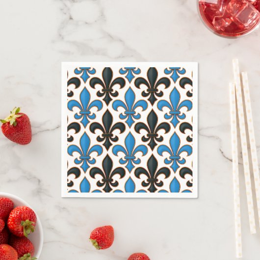 Blue Black Baroque Fleur-de-lis Pattern Design Servet (Insitu)