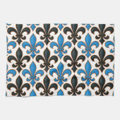 Blue Black Baroque Fleur-de-lis Pattern Design  Theedoek (Horizontaal)