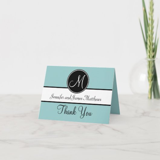 Blue Black Blanc Monogramme Mariage Merci Cartes (Devant)