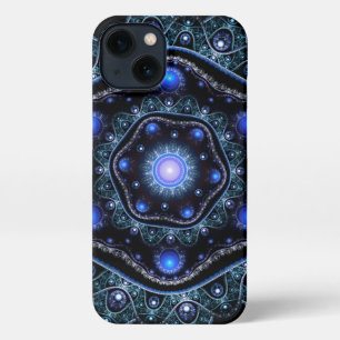 Blue Black Blauwgroen Shining Lace Boho Fractal Ma iPhone 13 Hoesje