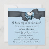 Blue Black Bow Elegant Baby shower Kaart (Achterkant)
