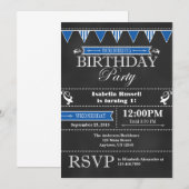 Blue Black Chalkboard verjaardagsuitnodiging Kaart (Voorkant / Achterkant)