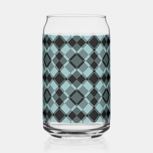 Blue Black Checker Argyle Pattern Blikvorm Glas (Achterkant)